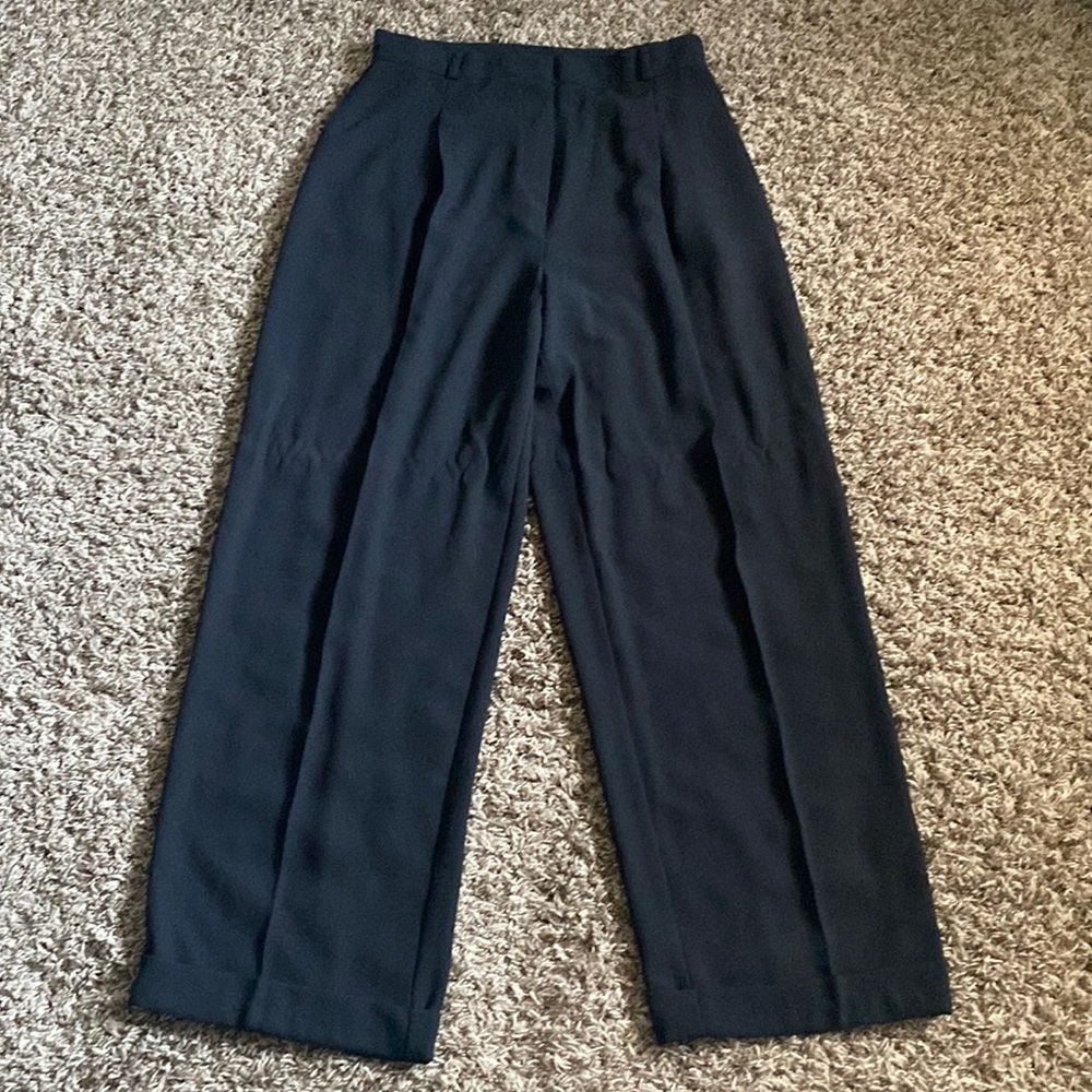SPORT Collection Vintage High Waist Pleated Wide Leg Black Trousers Size 14
